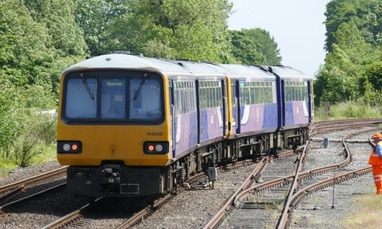 Class 144 Pacers Nos. 144006/7 were driven from Keighley, West Yorkshire to Gobowen, Shropshire on May 22. They are seen at Gobowen – the second track from the right in the distance heads off to Oswestry. PHIL BRADLEY/CHR
